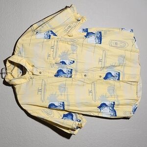 Columbia Shirt Fishing Boats Marlin Fish Pattern Size M Short Sleeve Yellow